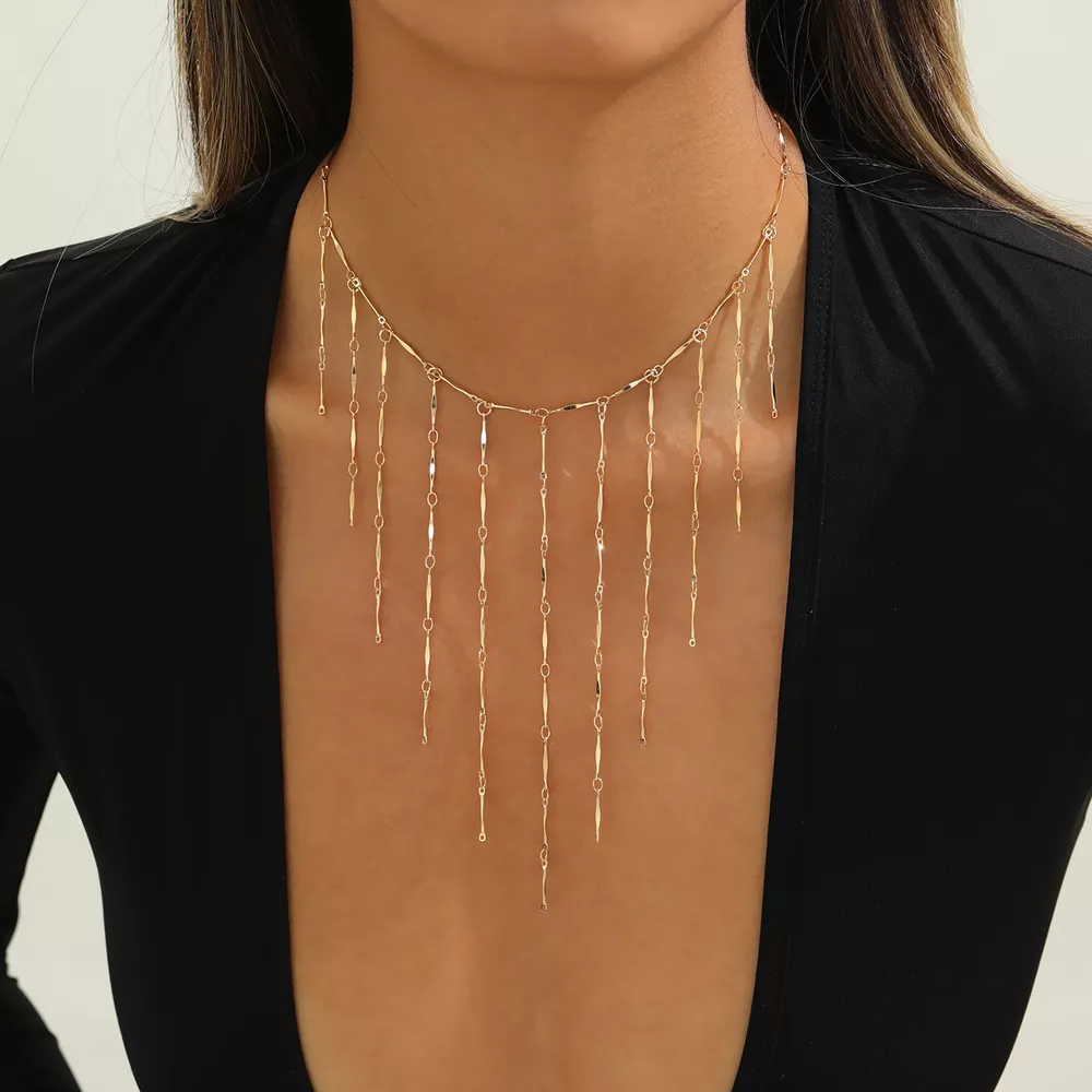 18K Gold-Plated Tassel Waterfall Necklace, image 4