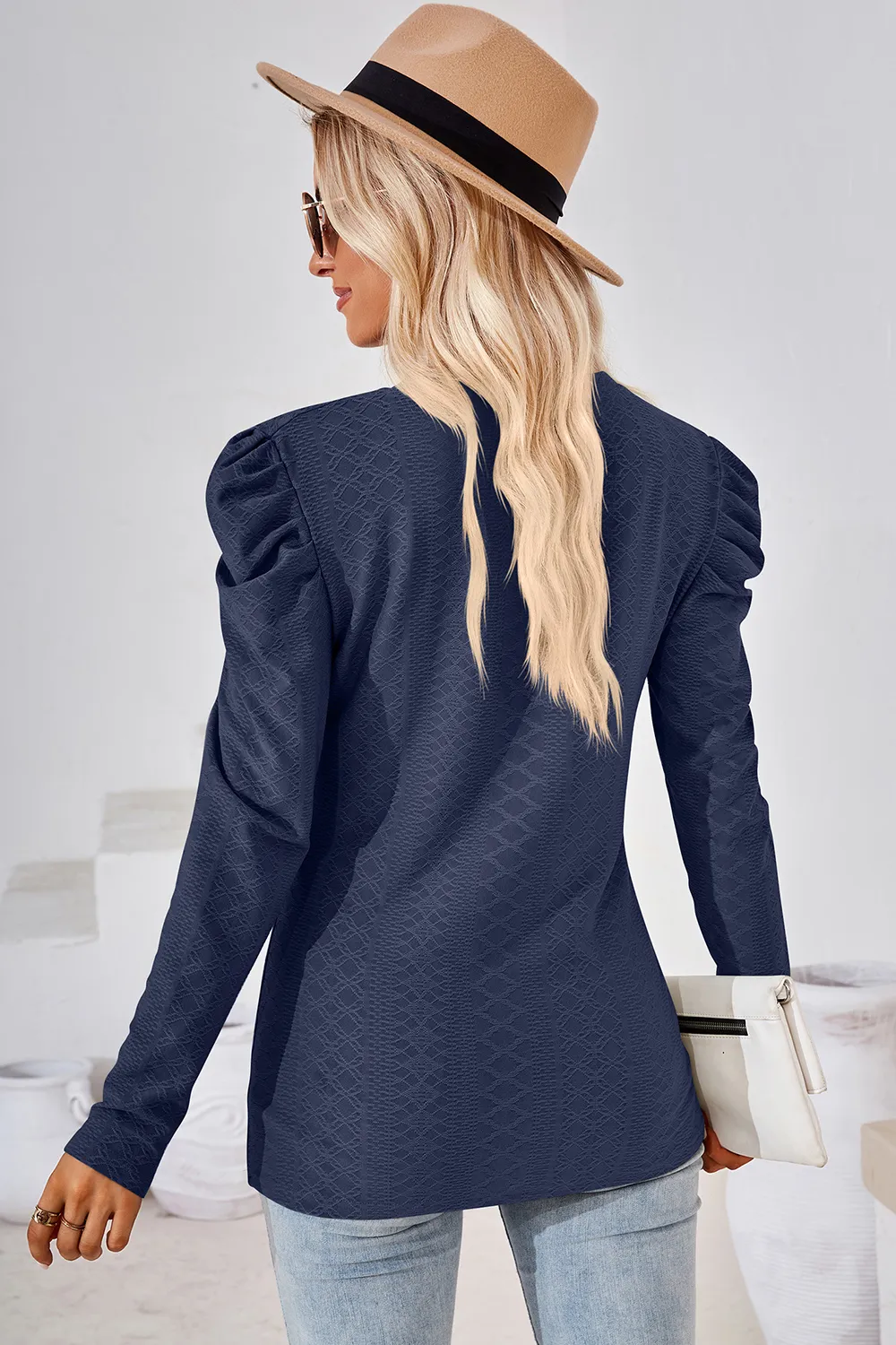 Round Neck Puff Sleeve Blouse, image 3