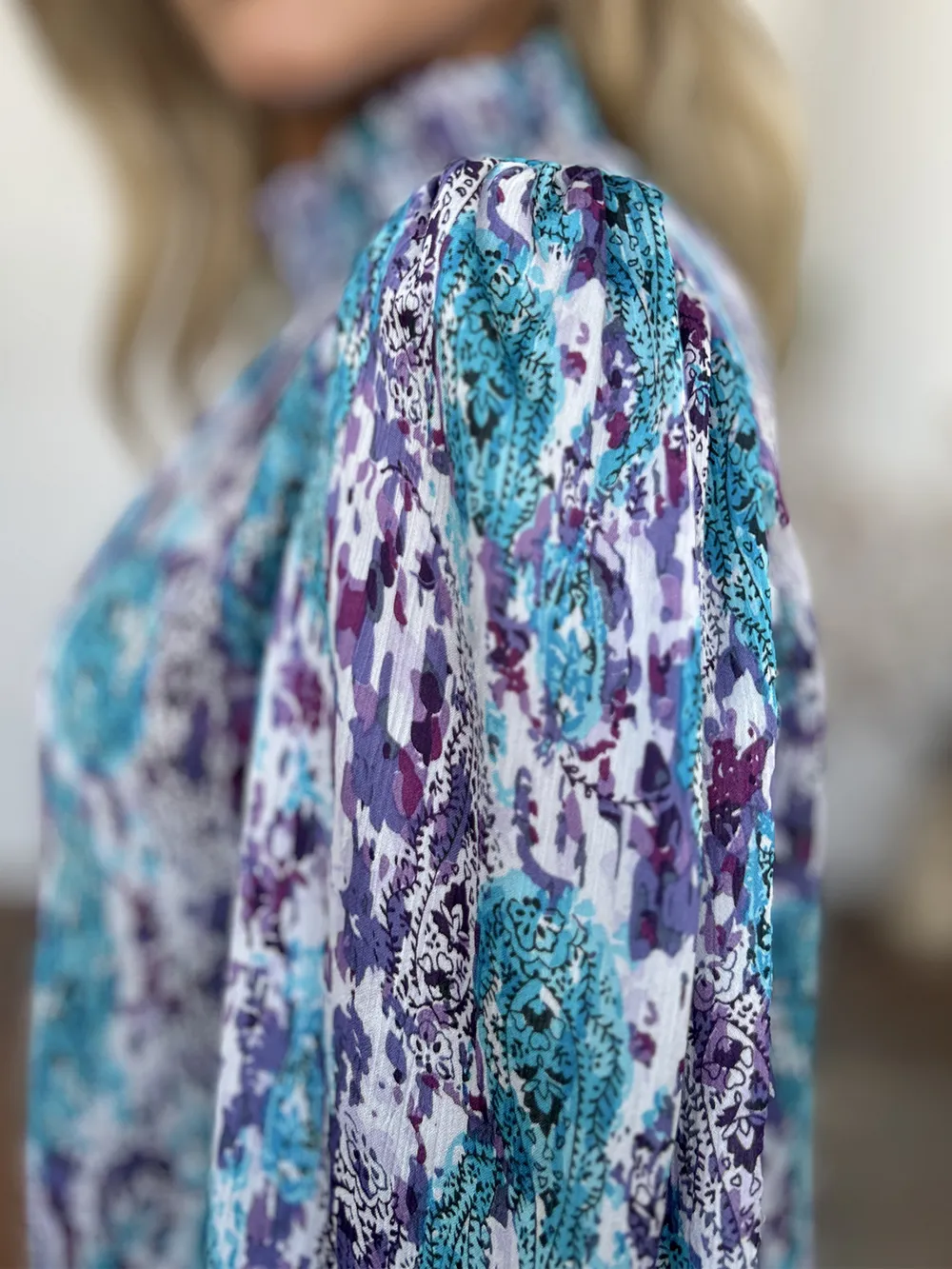Full Size Printed Smocked Long Sleeve Blouse, image 22