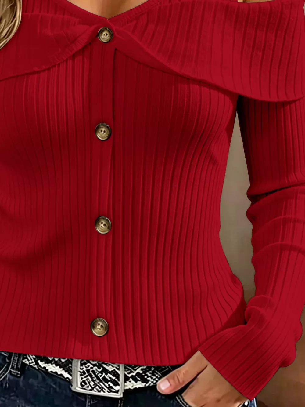 Cold Shoulder Ribbed Knit Top, image 21