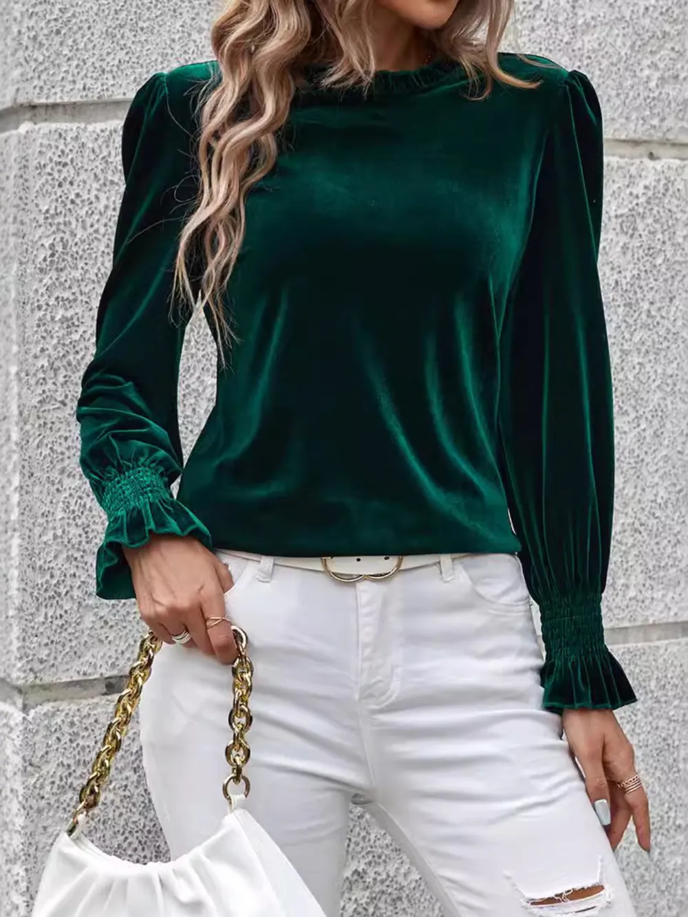 Round Neck Flounce Sleeve Top, image 4