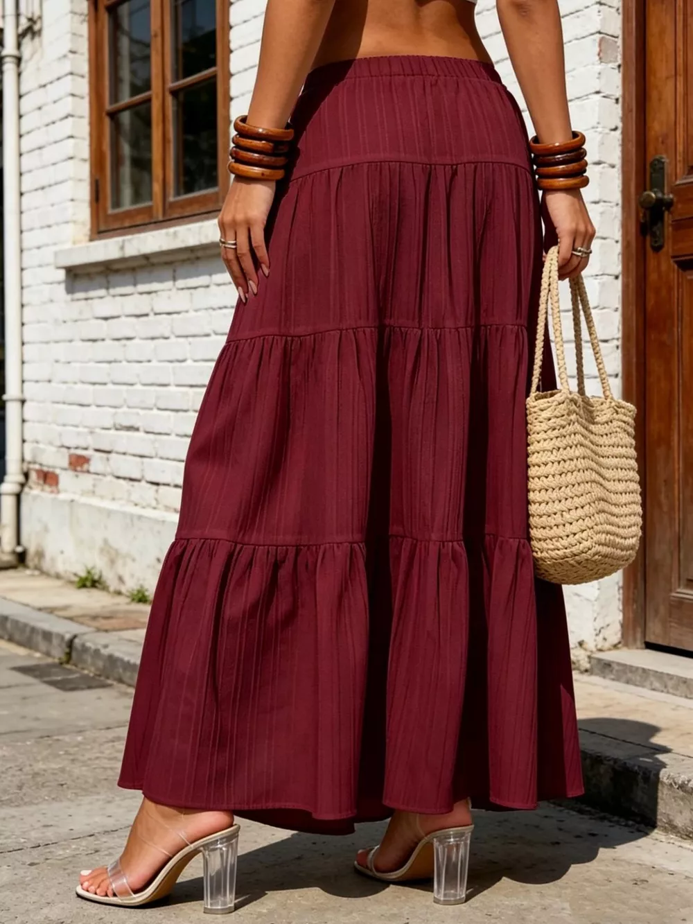 Tiered Maxi Skirt with Drawstring Waist, image 11