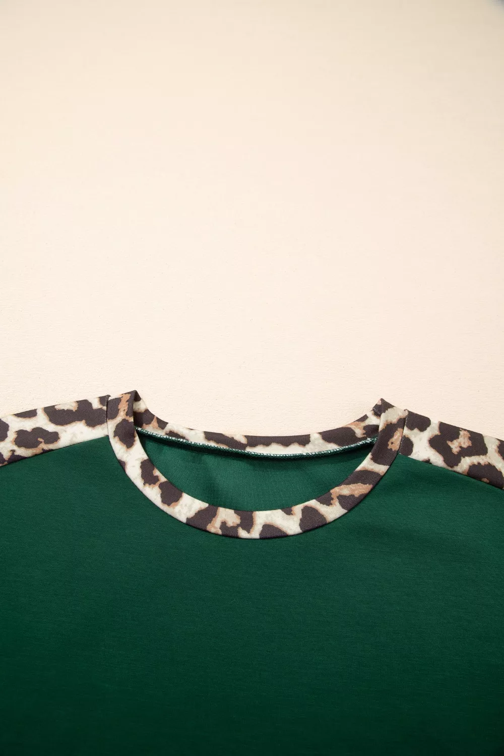 Leopard Trim Short Sleeve Relaxed Fit T-Shirt, image 7