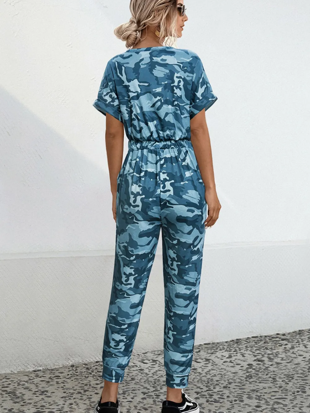 Drawstring Waist Short Sleeve Jumpsuit, image 9