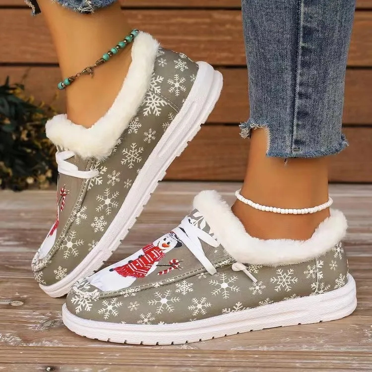 Snowman Print Round Toe Slip-Ons, image 2