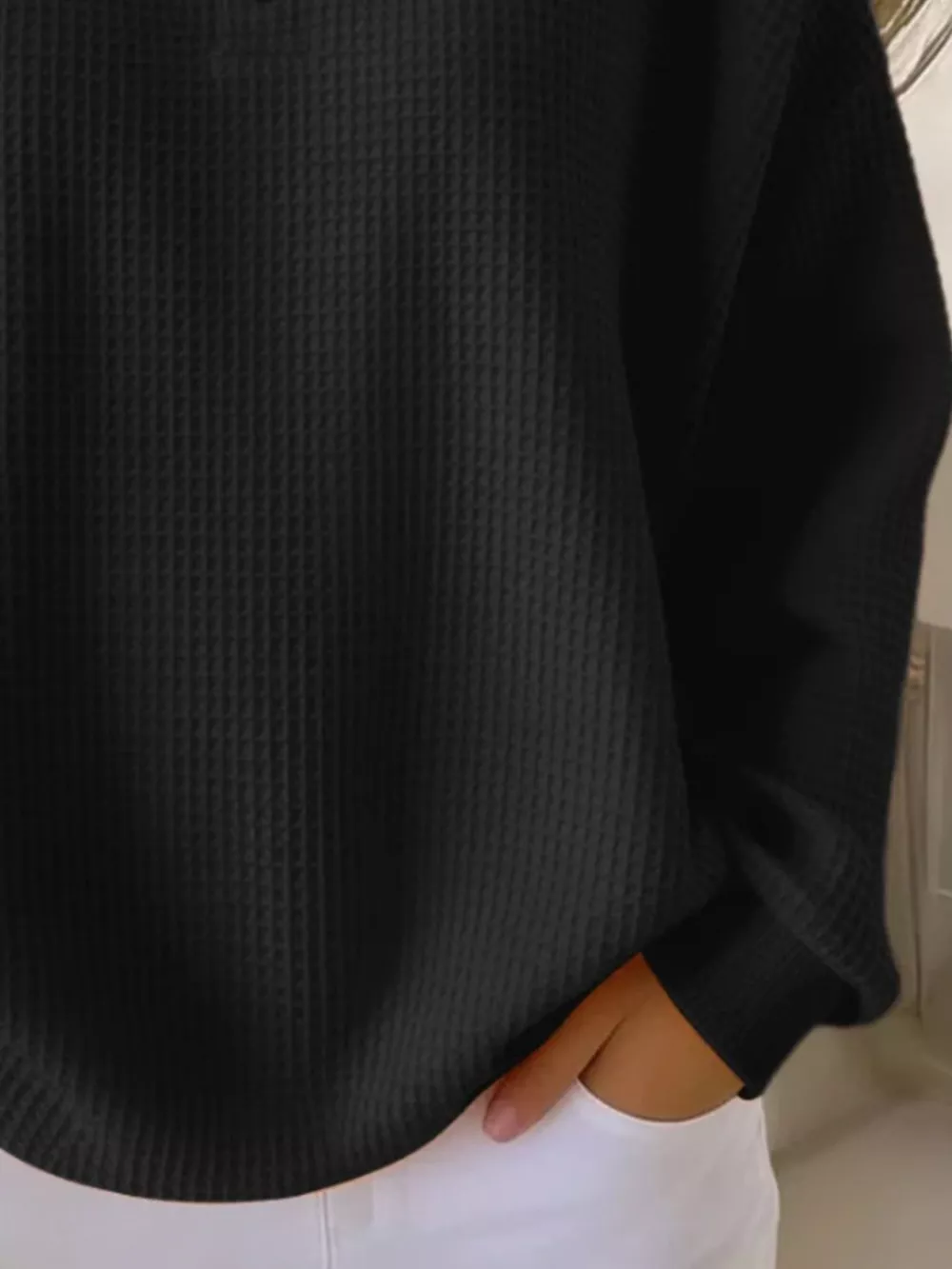 Full Size Casual Waffle Knit Button Detail Pullover Plus Size, image 12