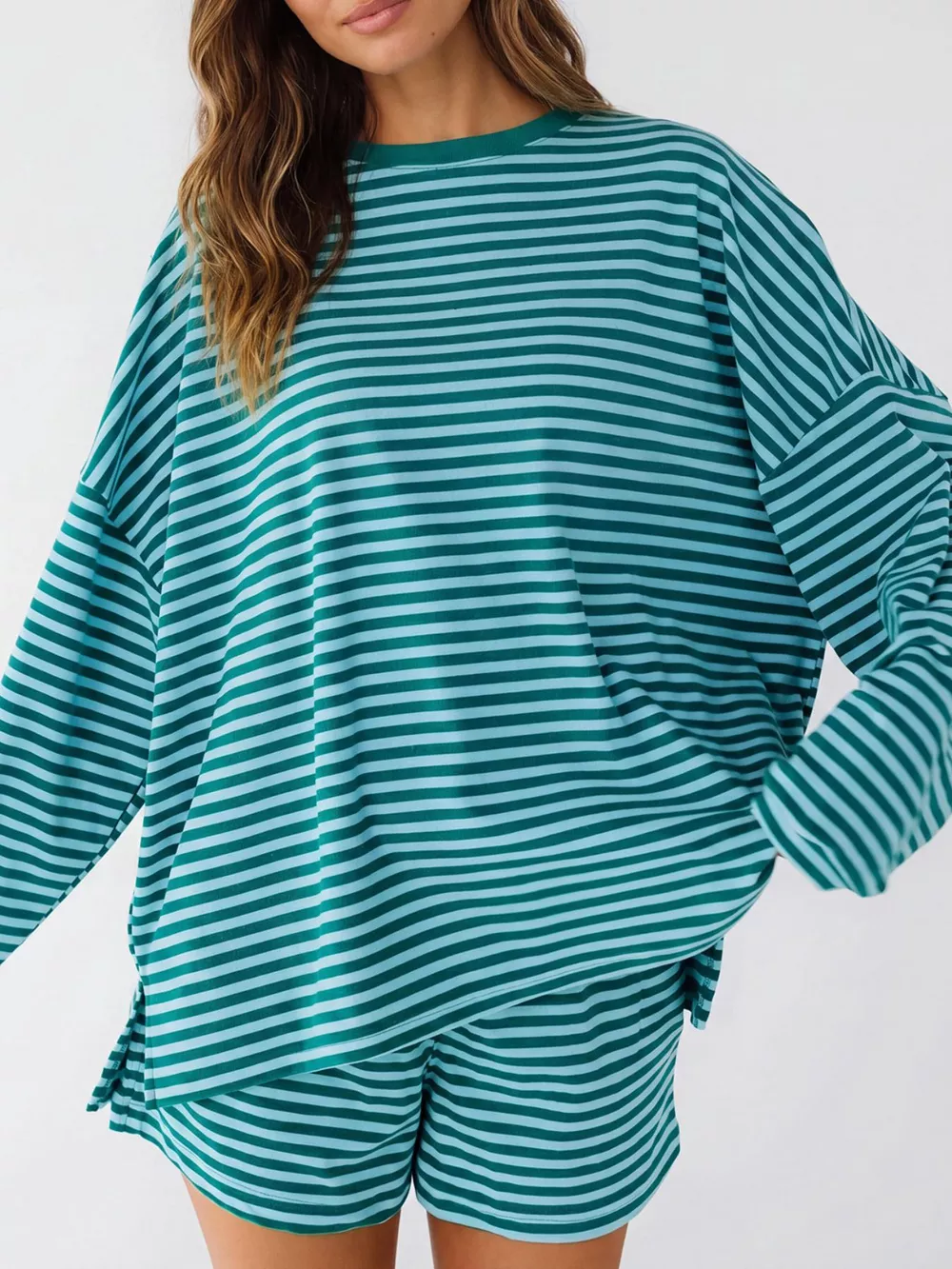Casual Striped Long Sleeve Top and Shorts Set, image 3