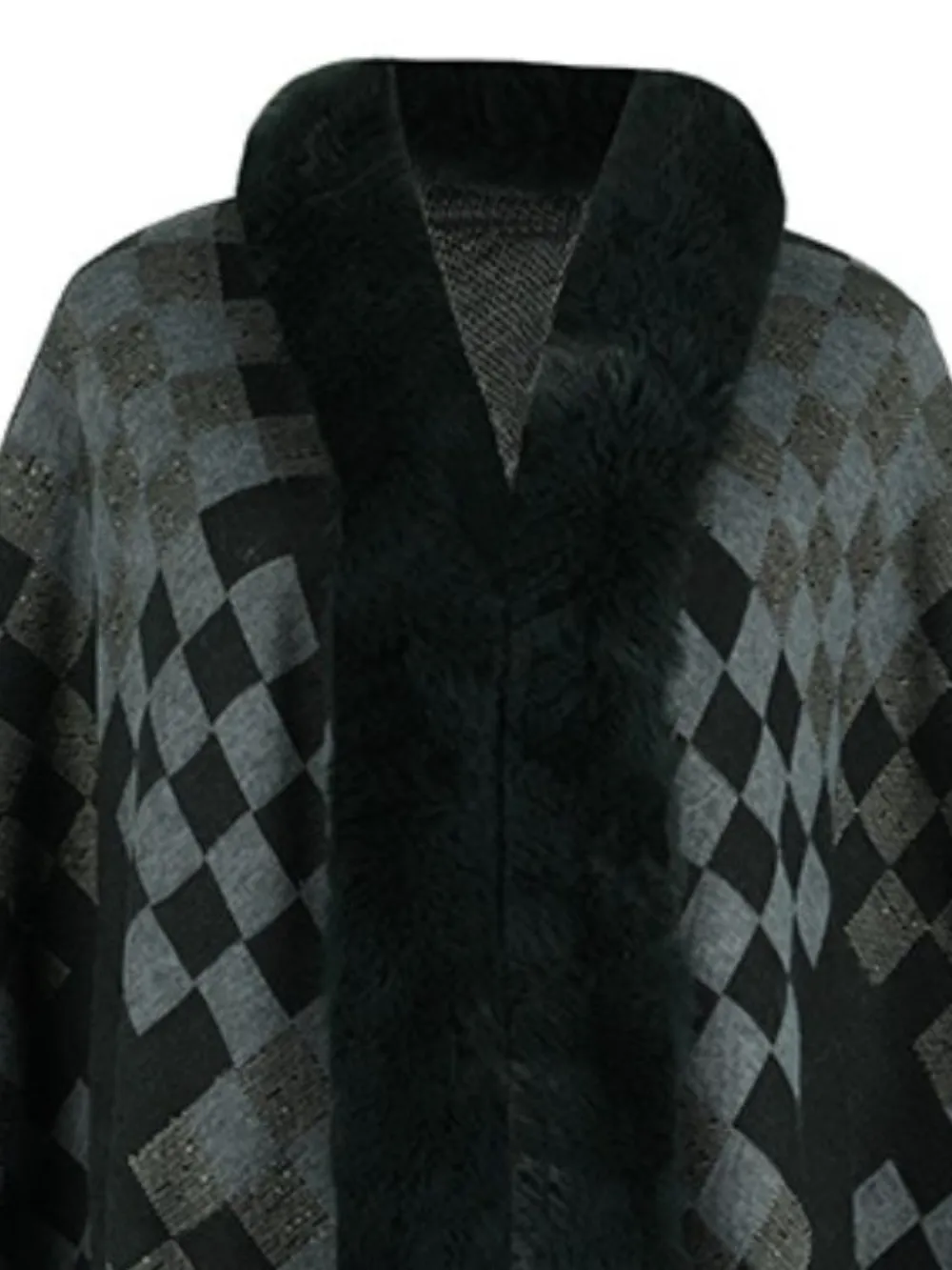 Fuzzy Checkered Long Sleeve Poncho, image 16