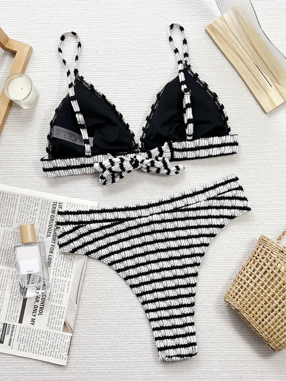 Striped V-Neck Two-Piece Swim Set, image 4