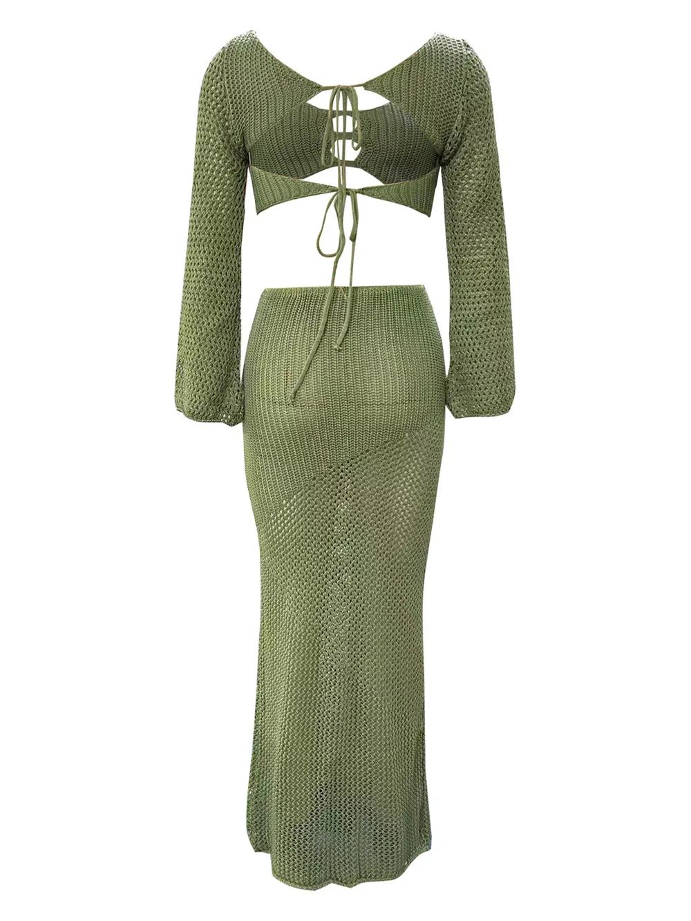 Tied Long Sleeve Top and Skirt Cover Up Set, image 23