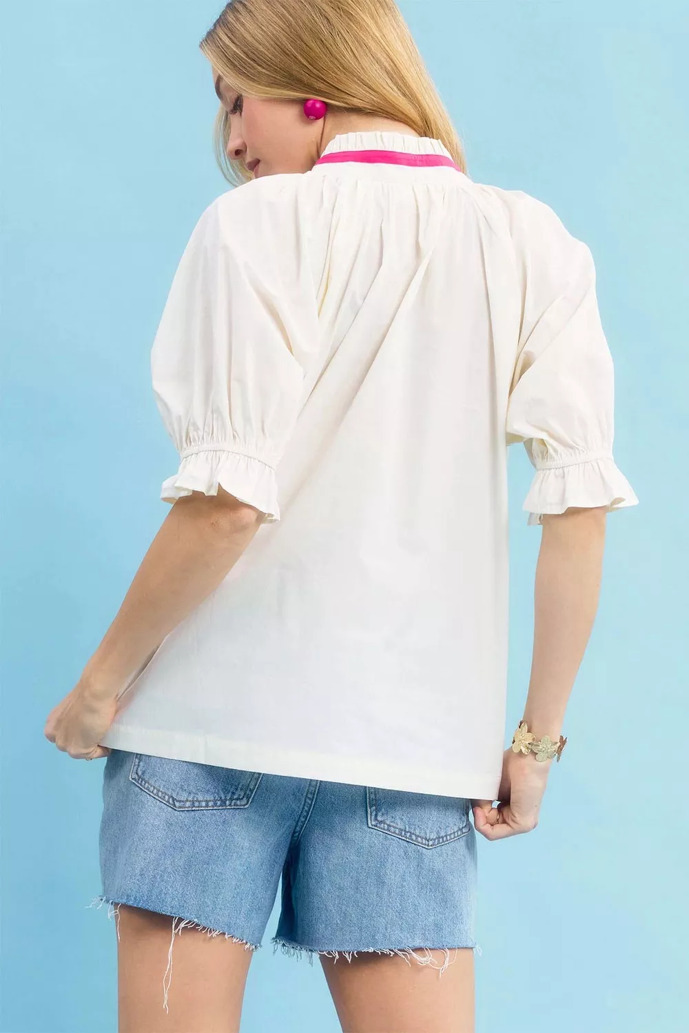 Embroidered Floral Top with Contrast Trim, image 5