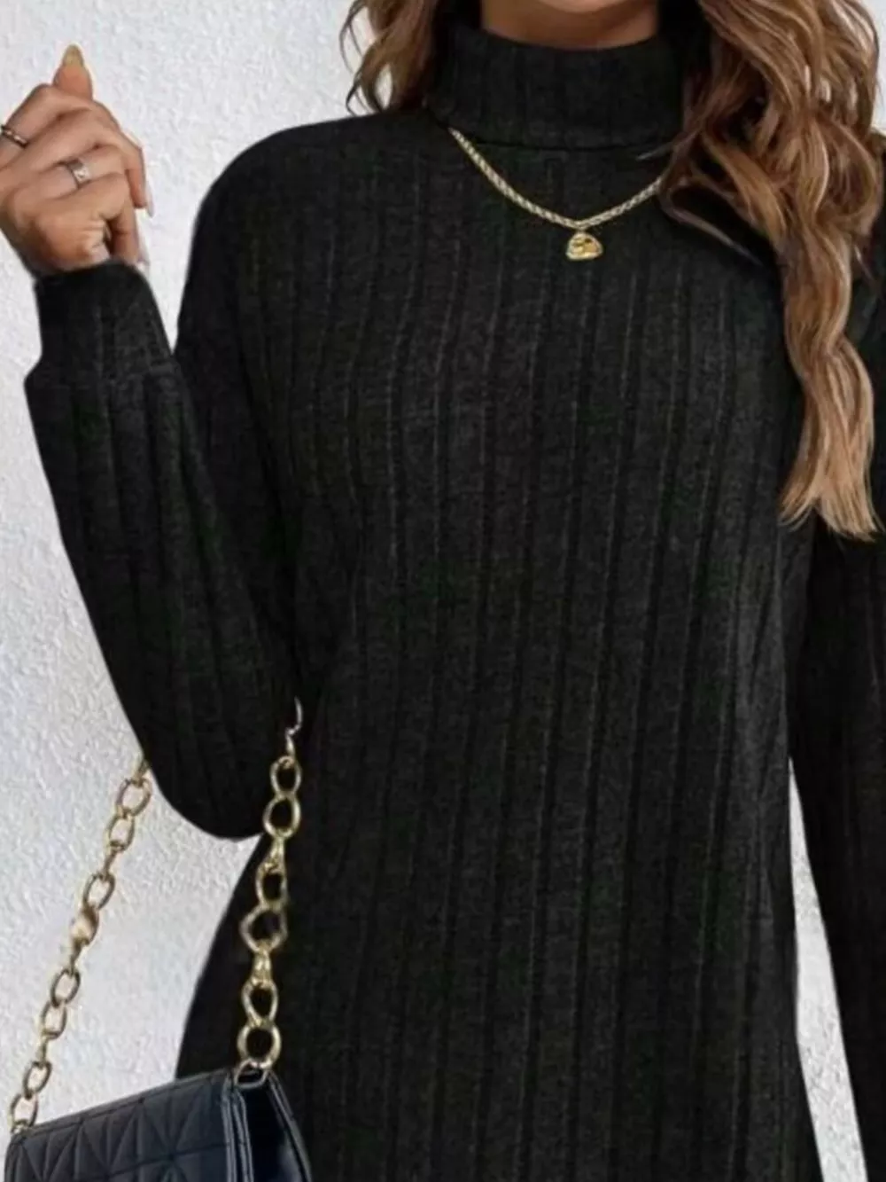 Ribbed Knit Turtleneck Mini Dress, image 10