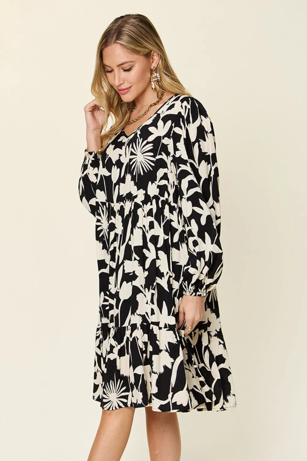 Full Size Printed Ruffle Hem Dress with Pocket, image 32
