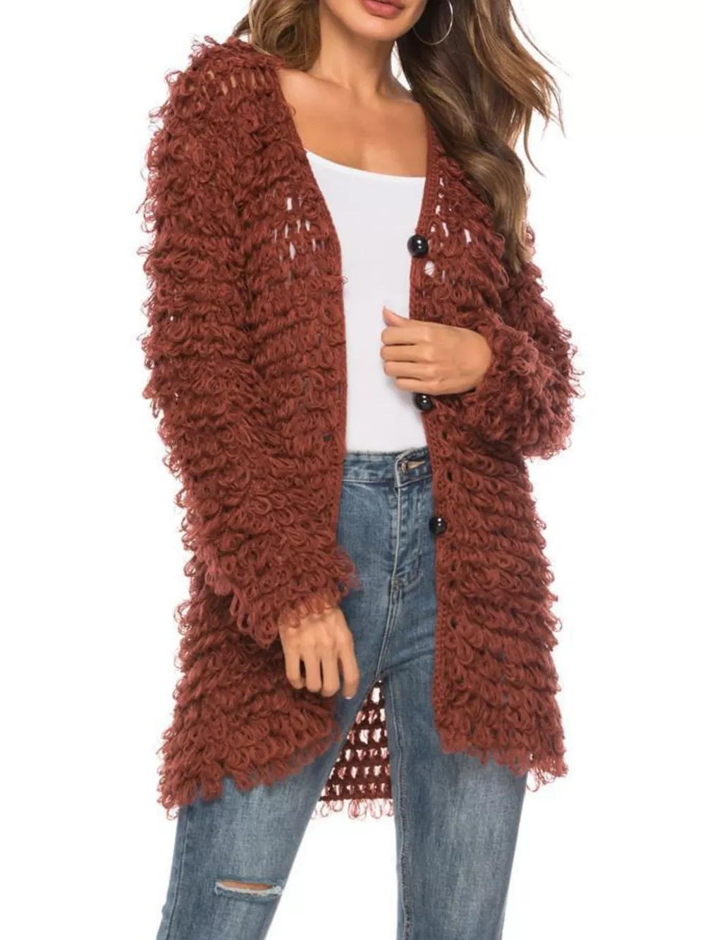 Textured Knit Button Up Cardigan, image 2