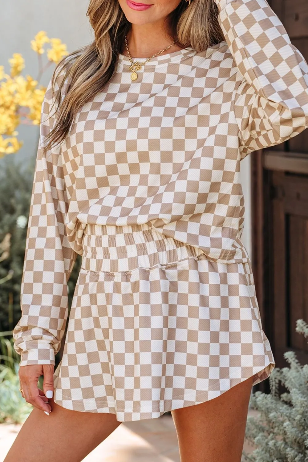 Checkered Long Sleeve Top and Skirt Two-Piece Set, image 12
