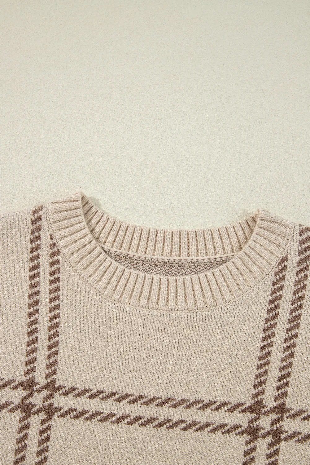 Plaid Round Neck Dropped Shoulder Sweater, image 6