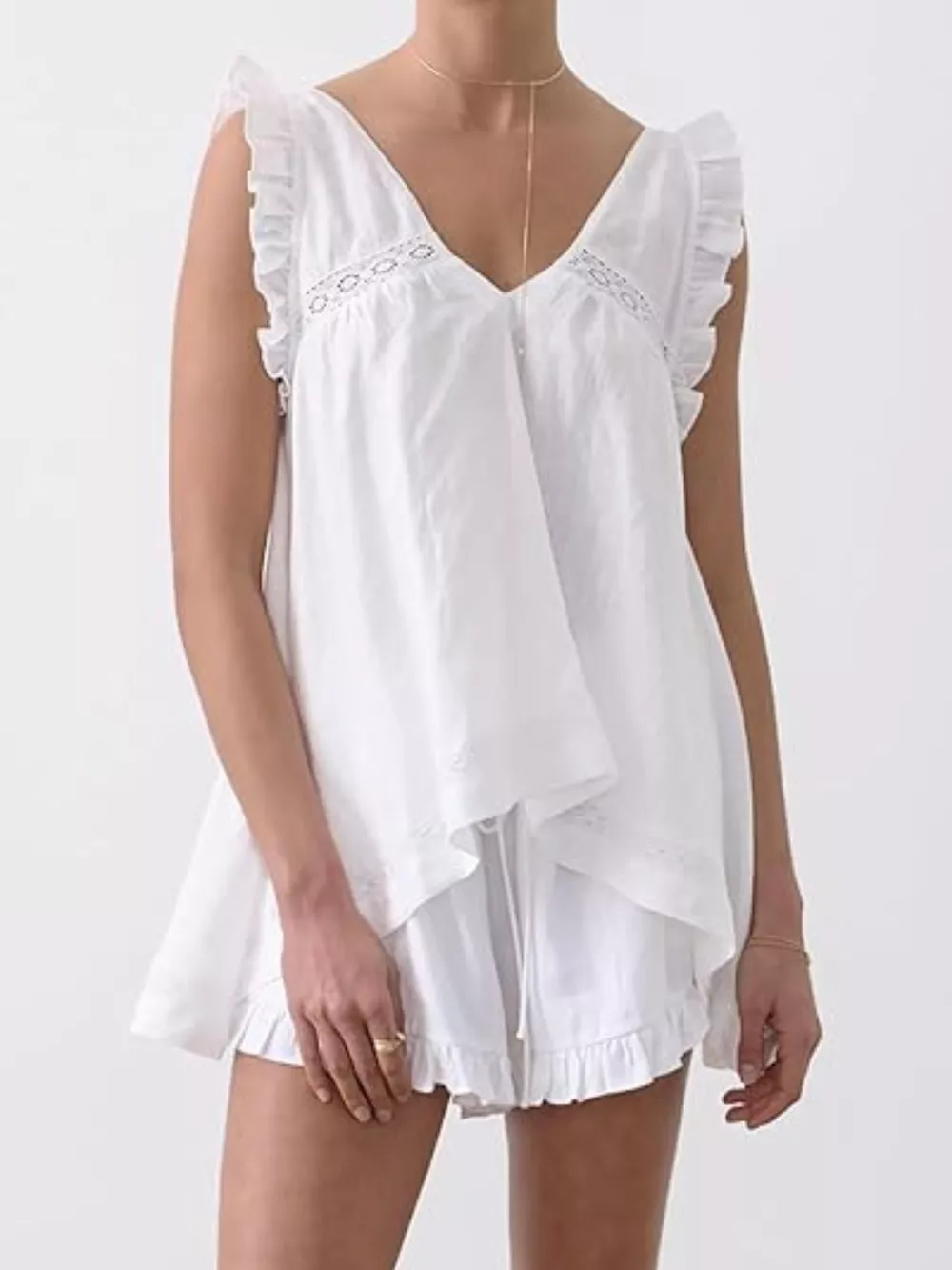 Ruffle Trim V-Neck Top and Shorts Set, image 16