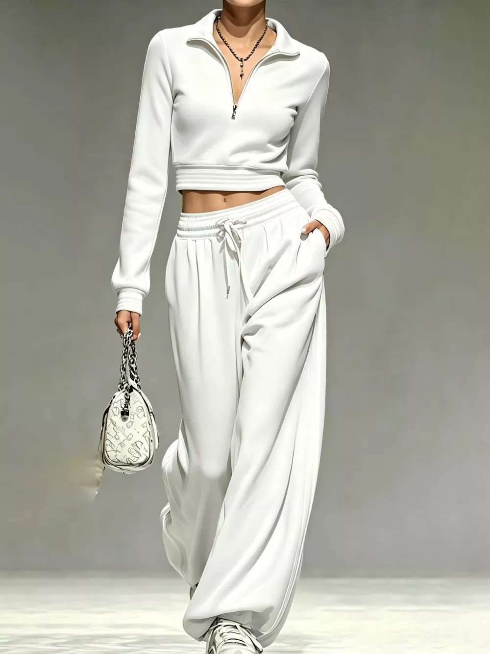 Full Size Half Zip Cropped Top and Pants Set Plus Size, image 17