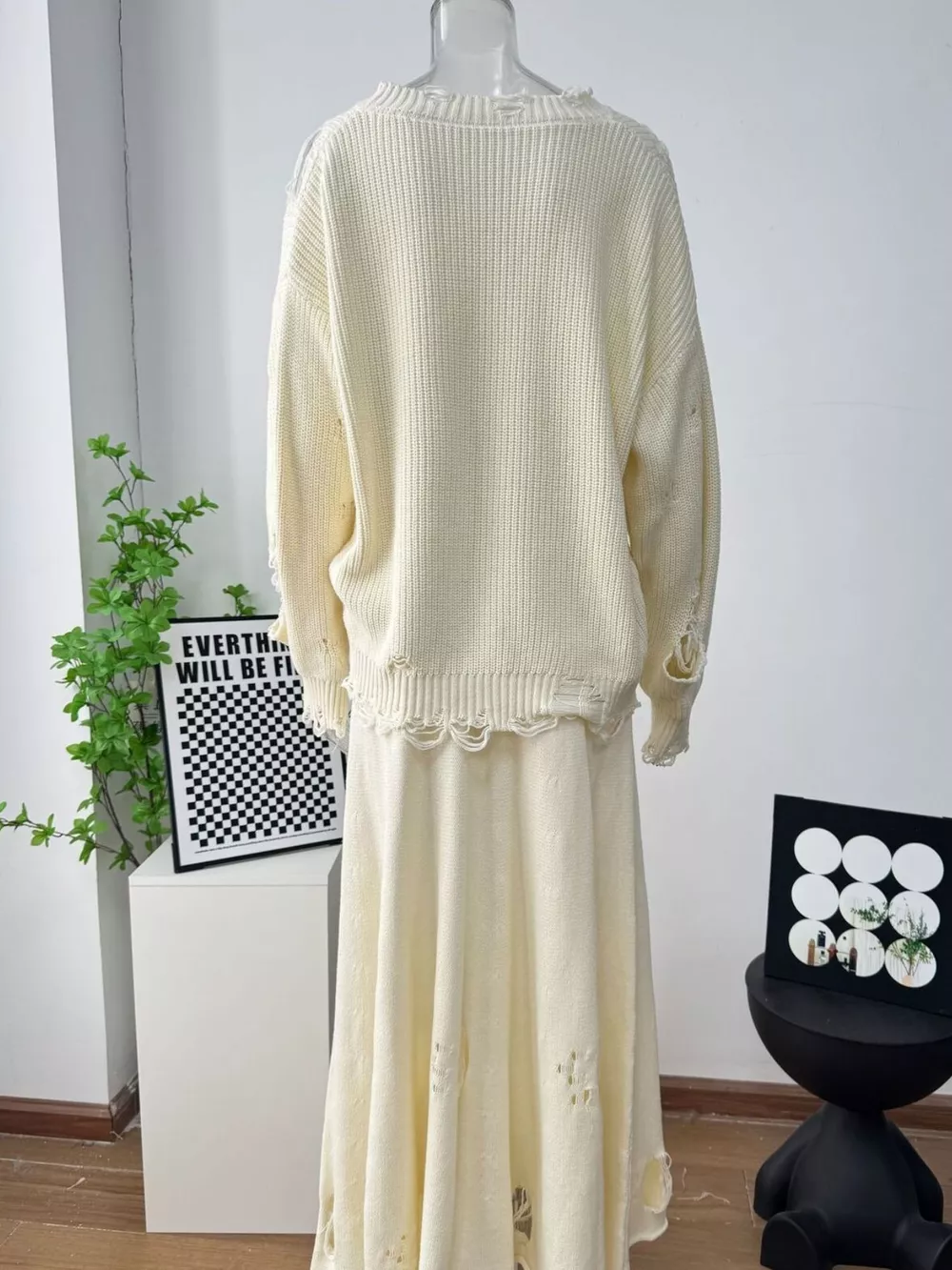 Distressed Long Sleeve Sweater and Skirt Set, image 6