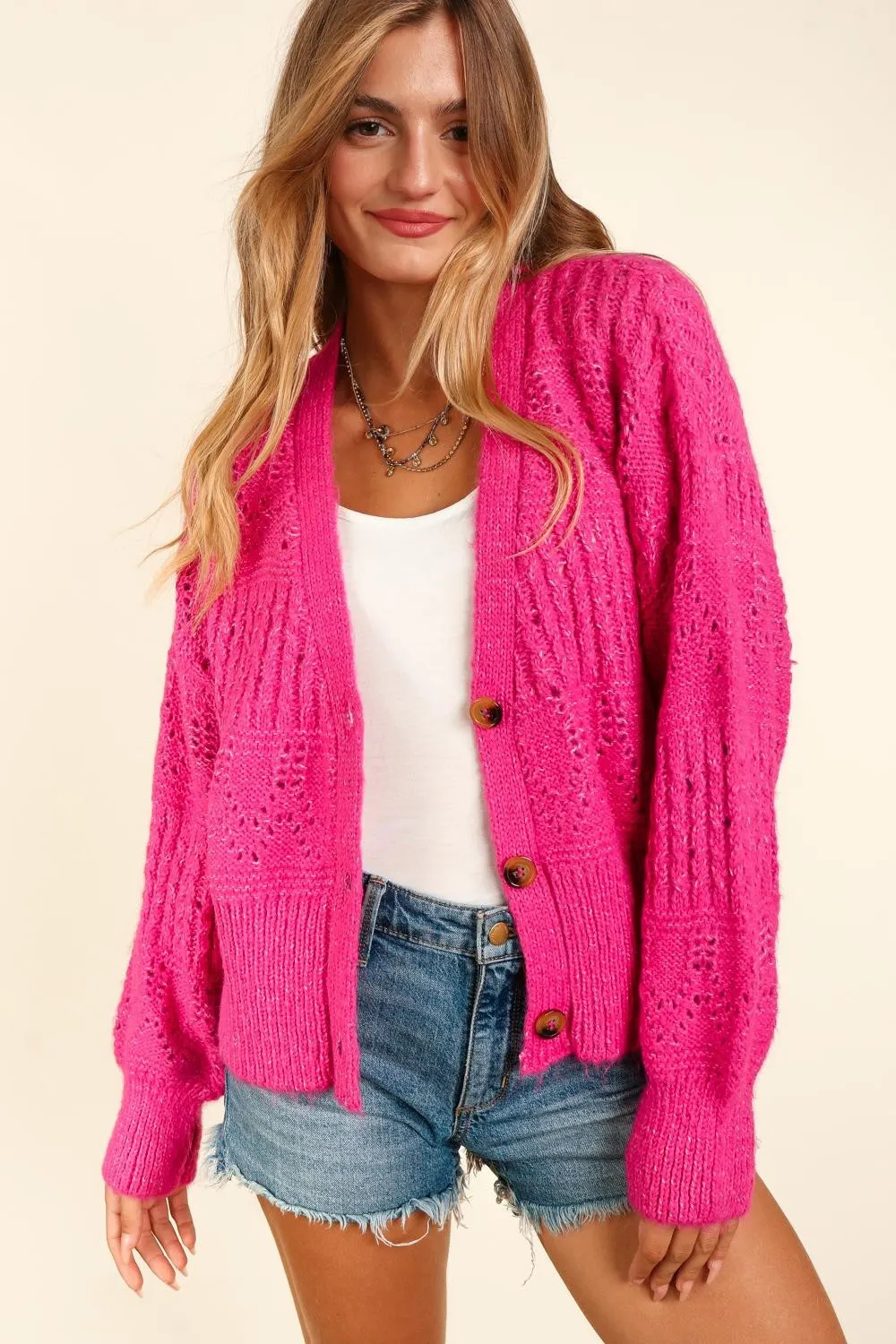 Full Size Button Down Crop Long Sleeve Cardigan, image 4