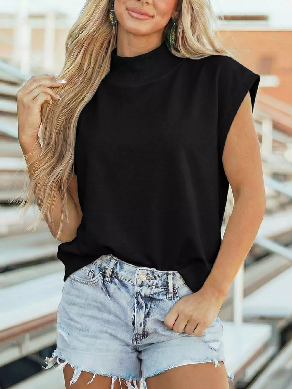 Mock Neck Cap Sleeve Blouse, image 3