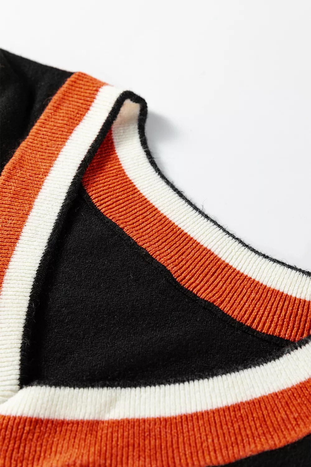 Contrast Striped Trim V Neck Varsity Sweater, image 9