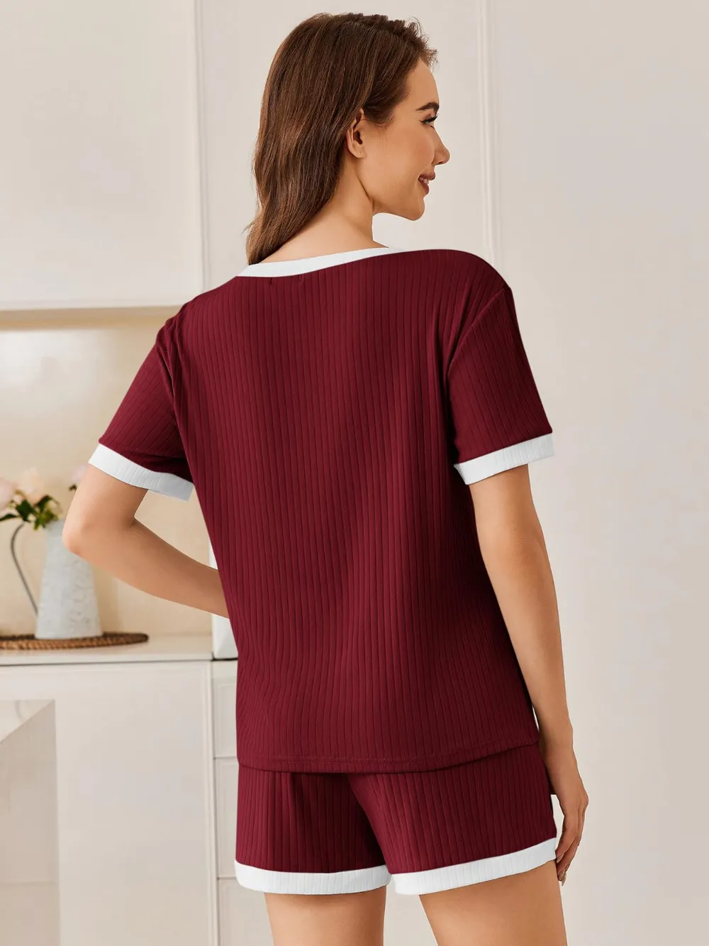 Ribbed Round Neck Top and Shorts Set, image 11