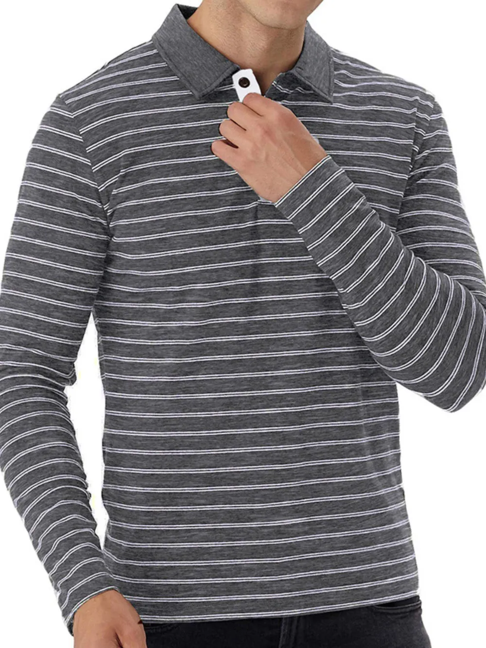 Men's Striped Long Sleeve Polo Shirt, image 7