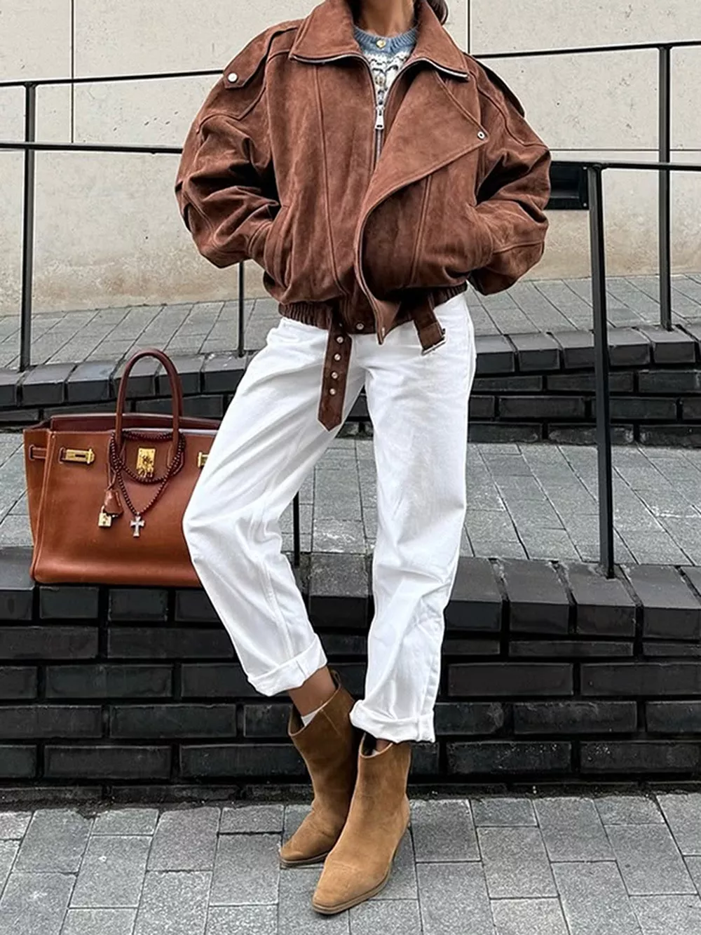 Zip Up Dropped Shoulder Moto Jacket, image 4