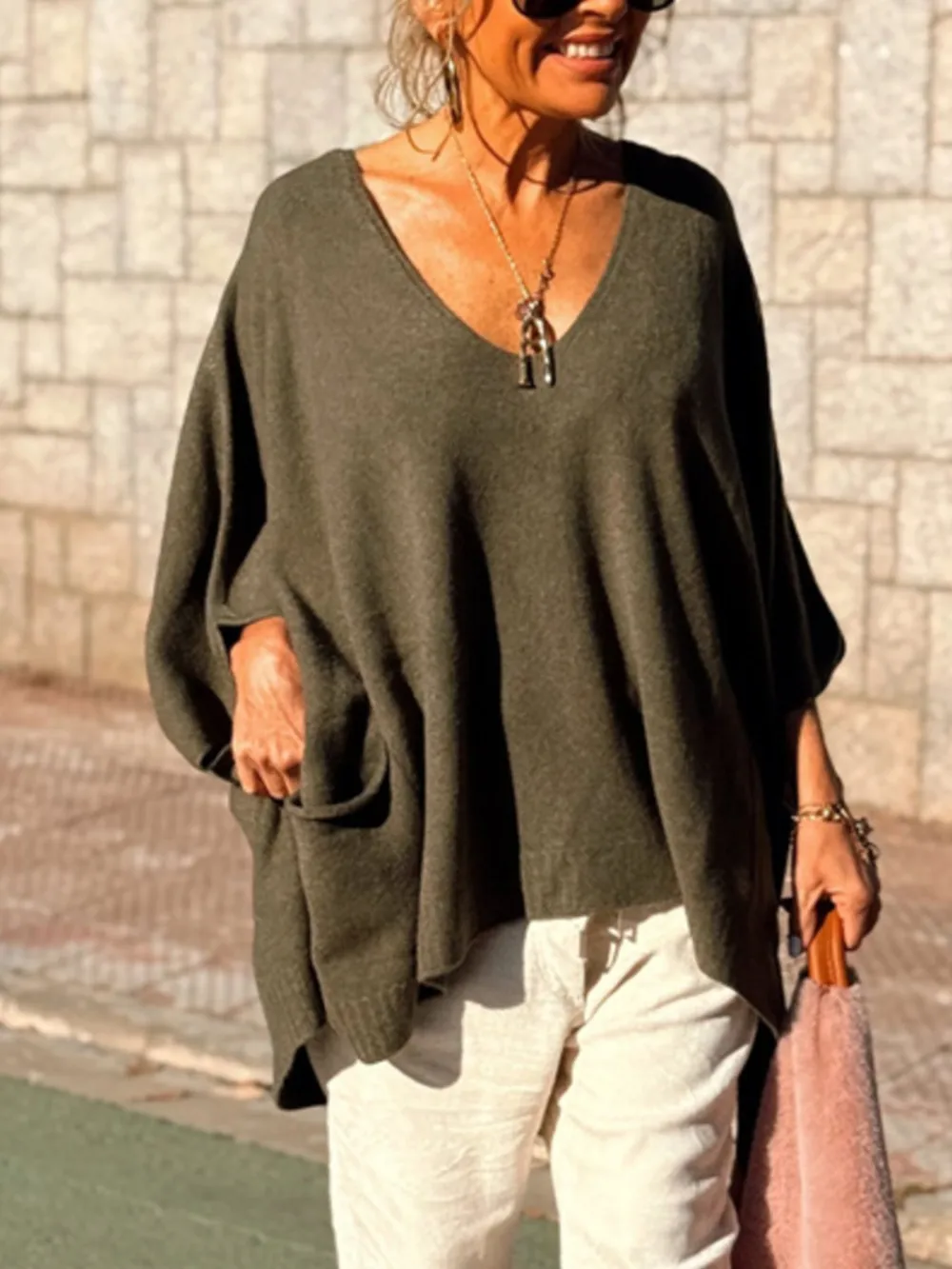 Ribbed Hem V-Neck Sweater, image 16