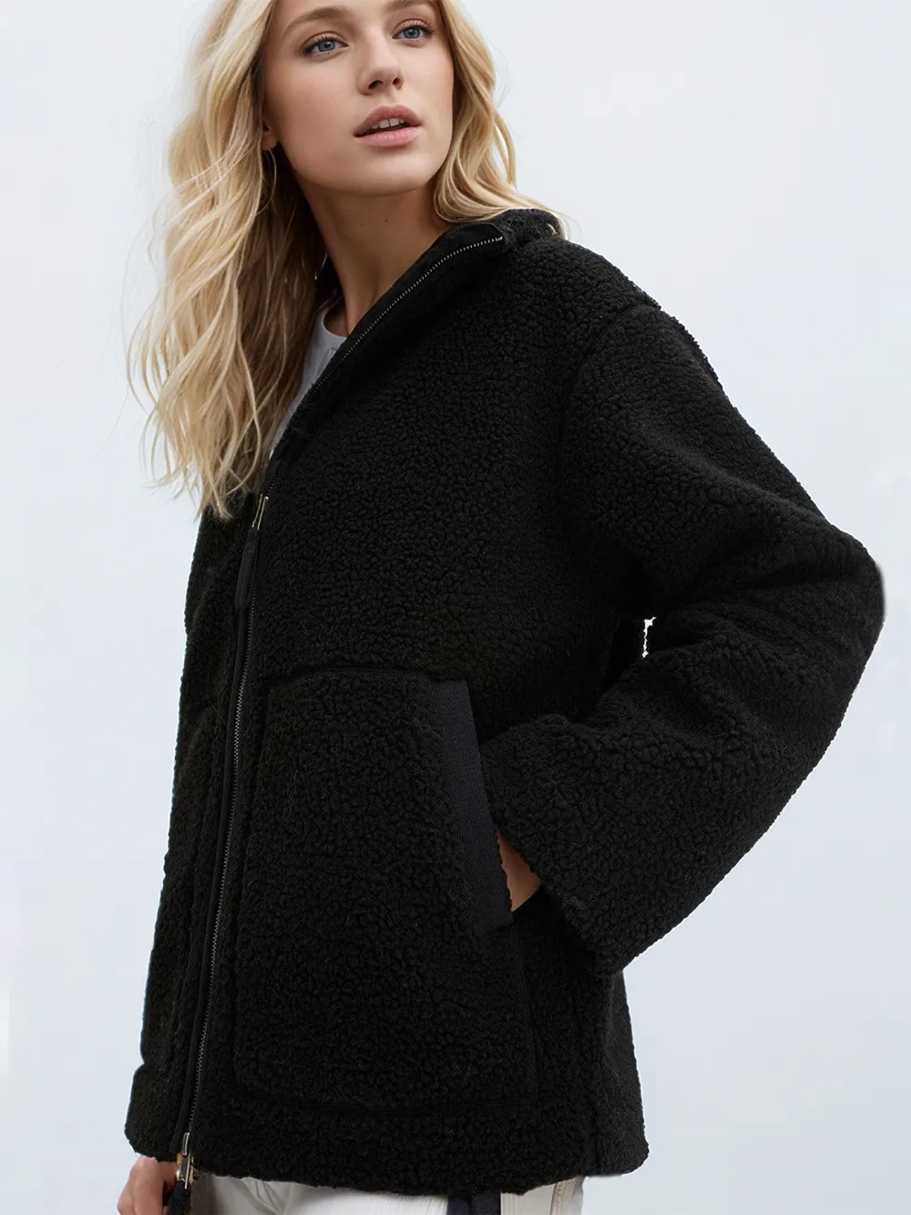Turtleneck Zip Up Long Sleeve Plush Jacket, image 18