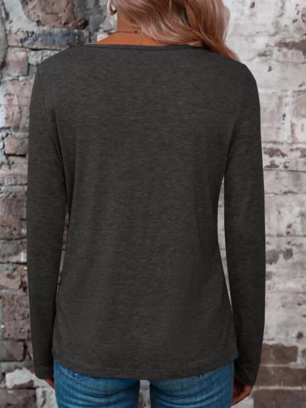 Crisscross V-Neck Long Sleeve T-Shirt, image 2