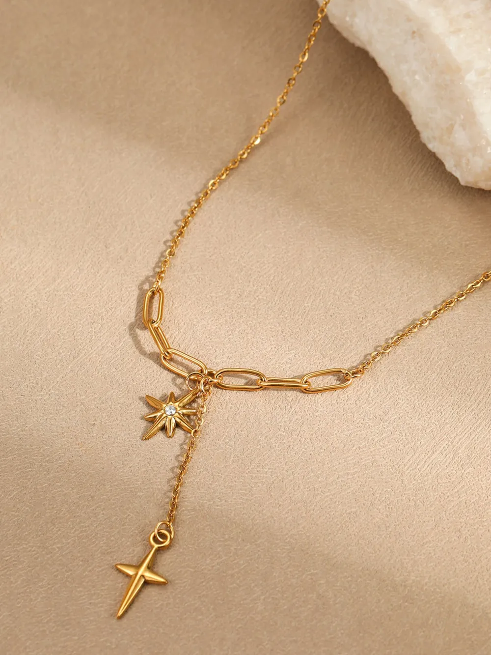 18K Gold-Plated Star Cross Pendant Necklace, image 5