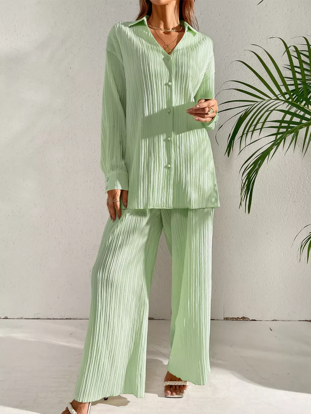 Long Sleeve Shirt & Wide Leg Pants Set, image 19