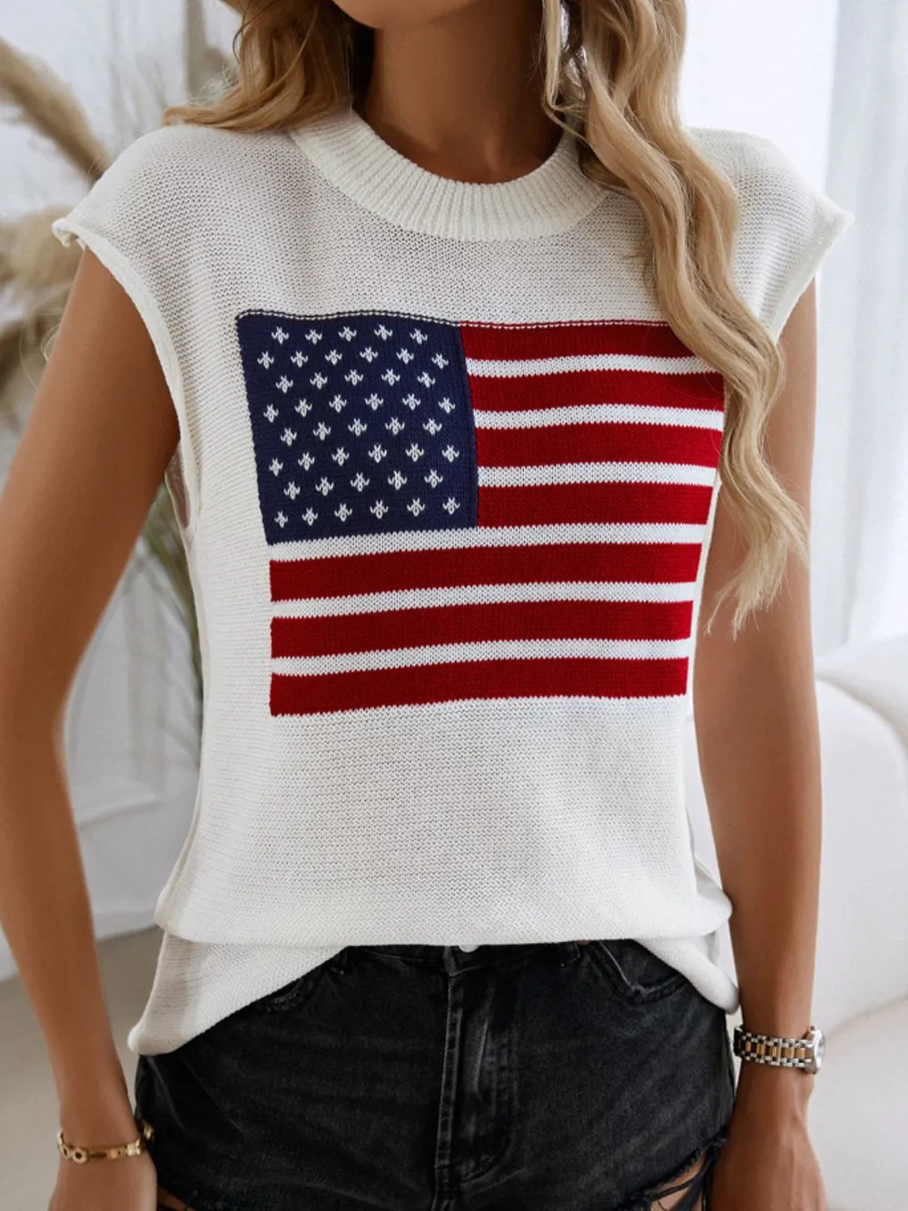 US Flag Round Neck Sweater Vest, image 4