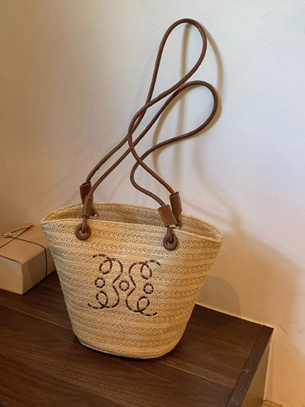 Straw Bucket Shoulder Bag, image 3