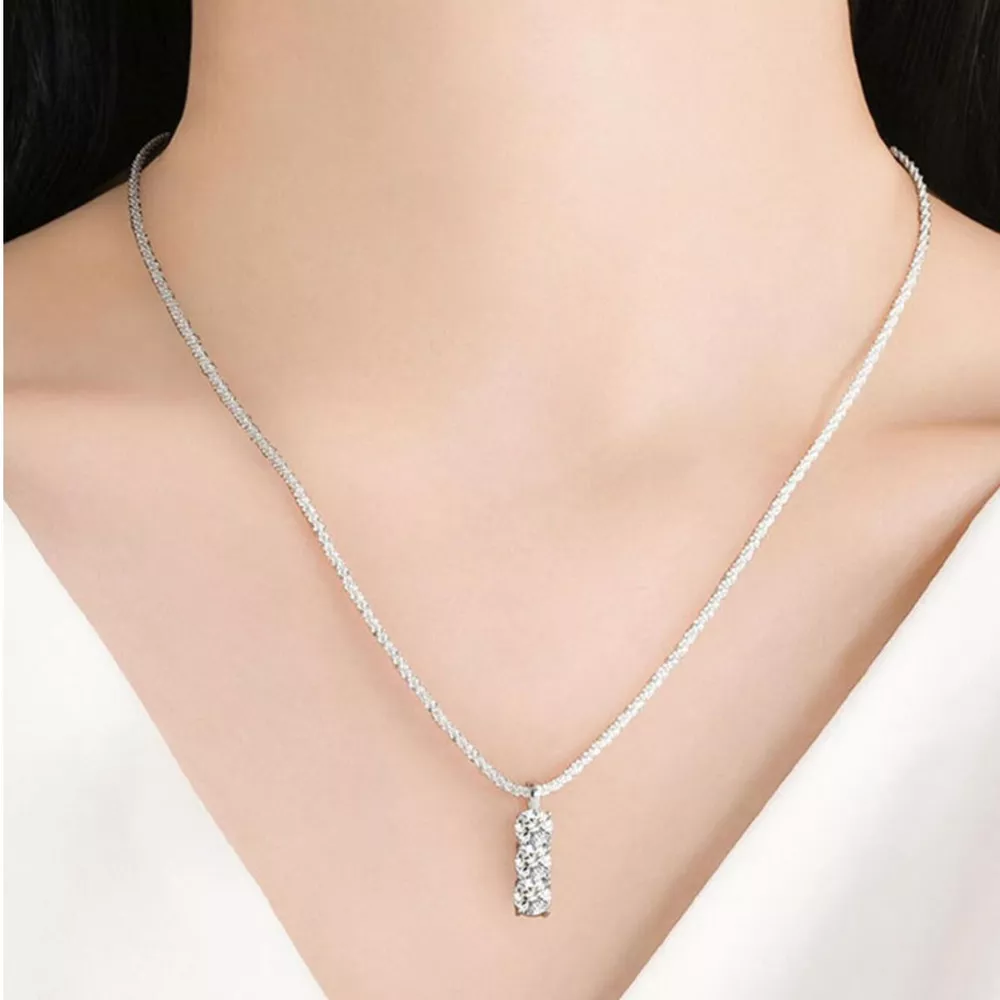 Moissanite 925 Sterling Silver Bar Necklace, image 2