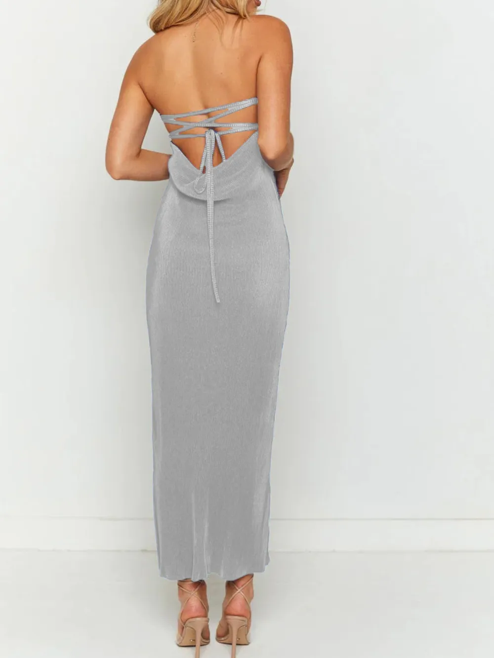 Lace-Up Back Tube Maxi Dress, image 36