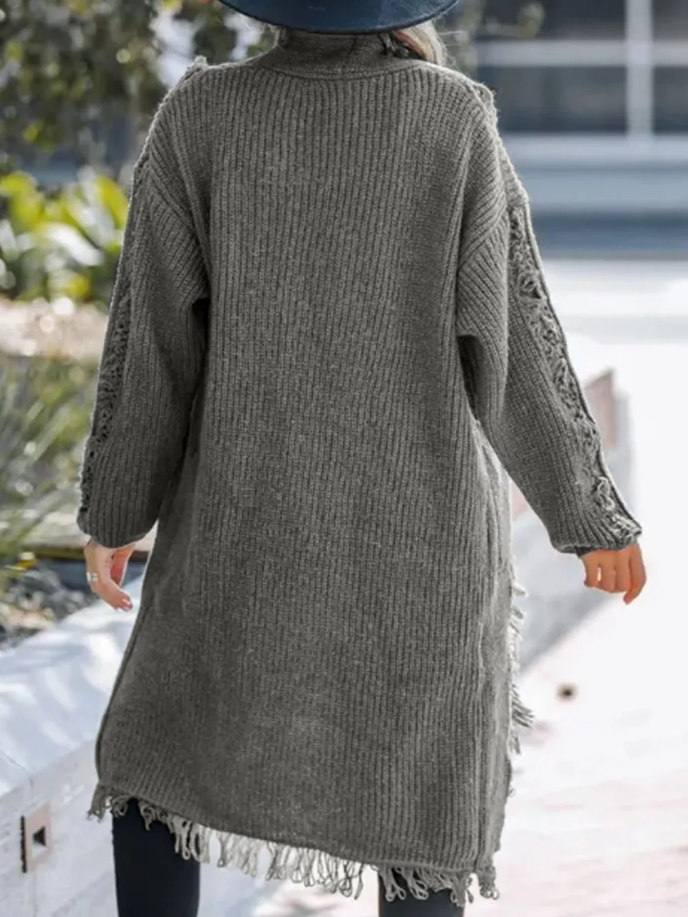 Fringe Open Front Long Sleeve Cardigan, image 4