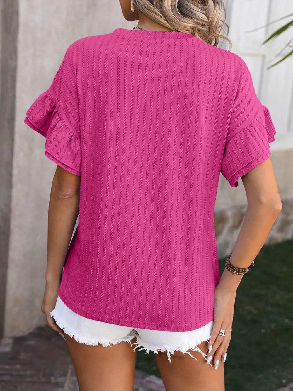 Ruffled Round Neck Short Sleeve Blouse, image 23