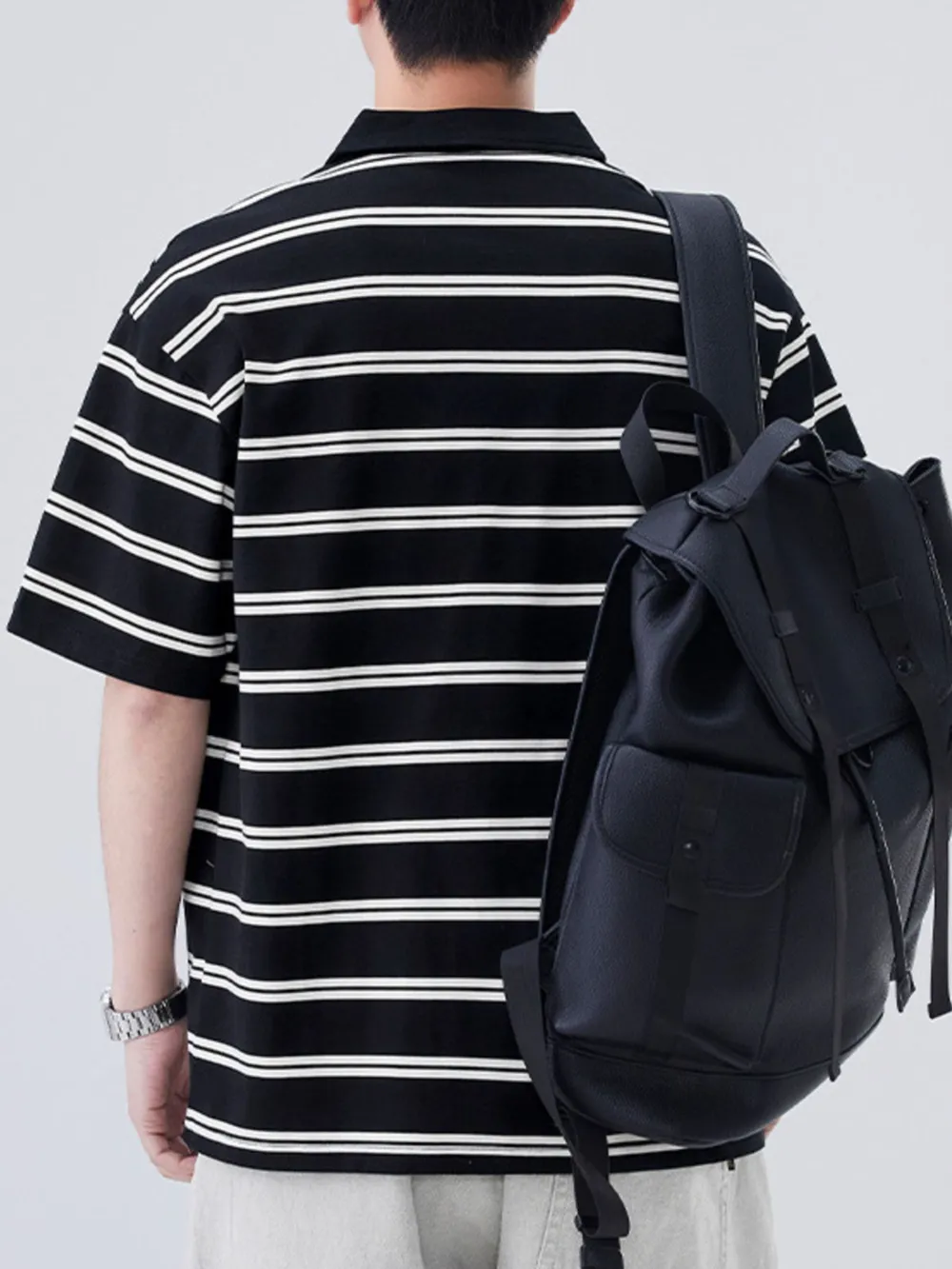 Men's Plus Size Striped Half Sleeve Polo, image 14