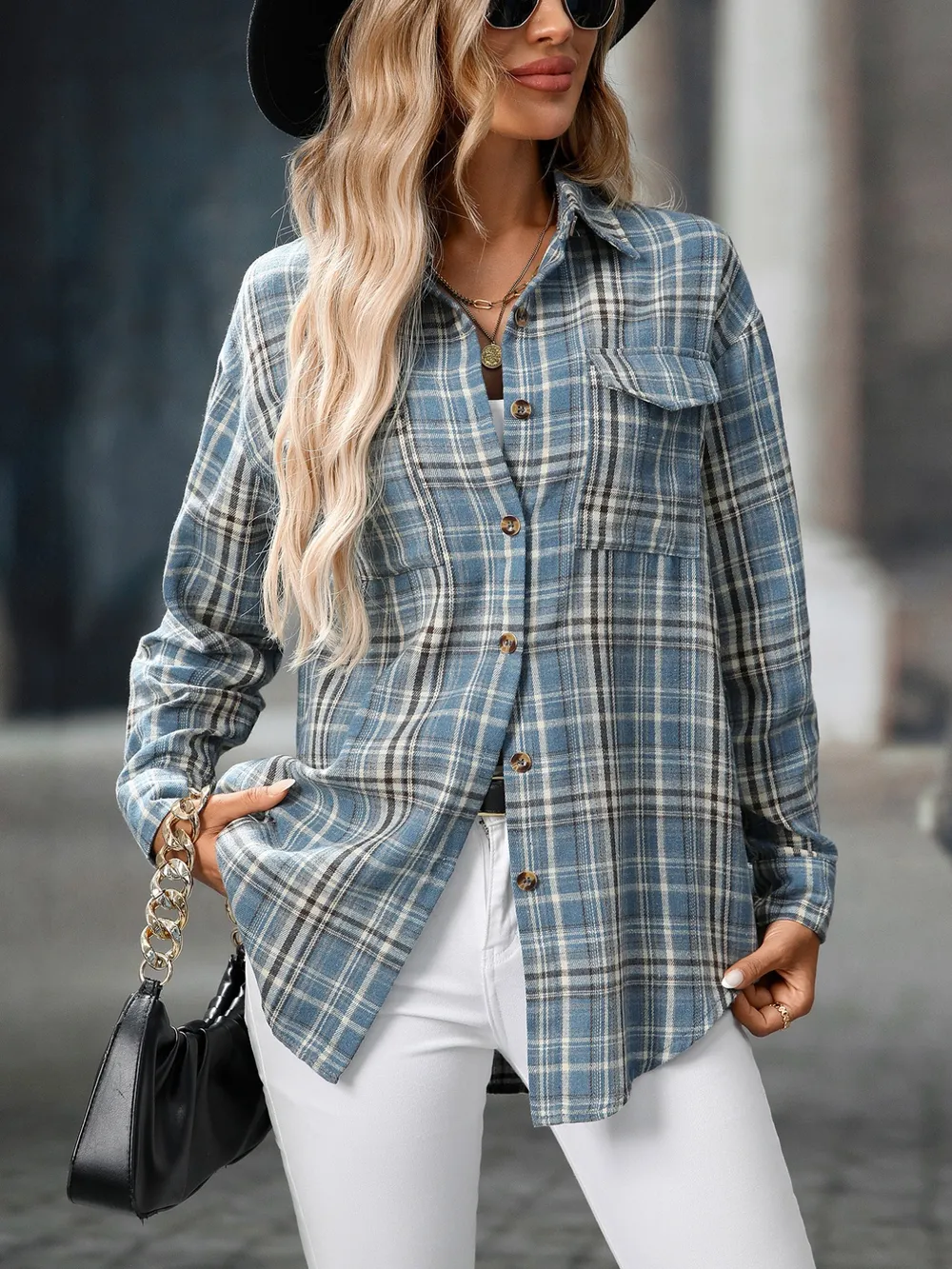 Oversized Plaid Button-Up Shirt, image 21
