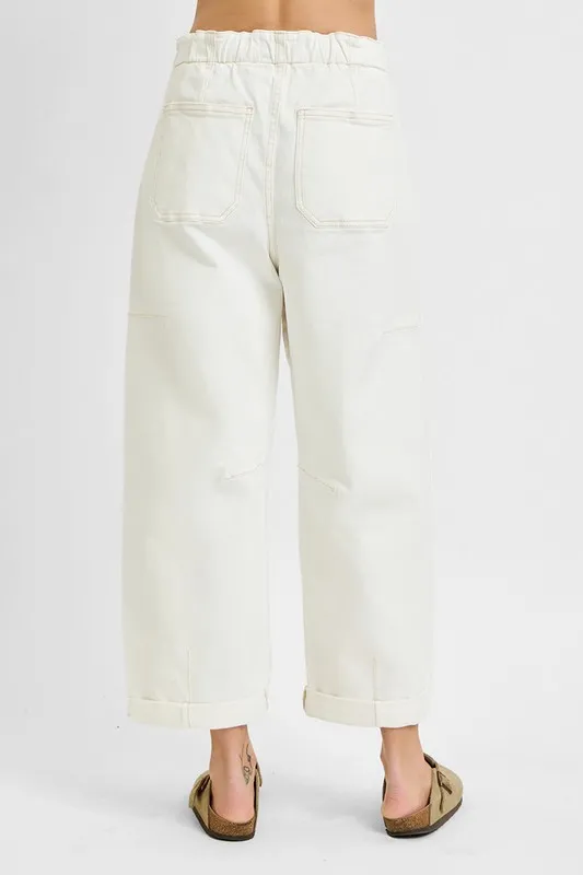 Full Size High Rise Crop Wide Barrel Cargo Pocket Jeans Plus Size, image 6