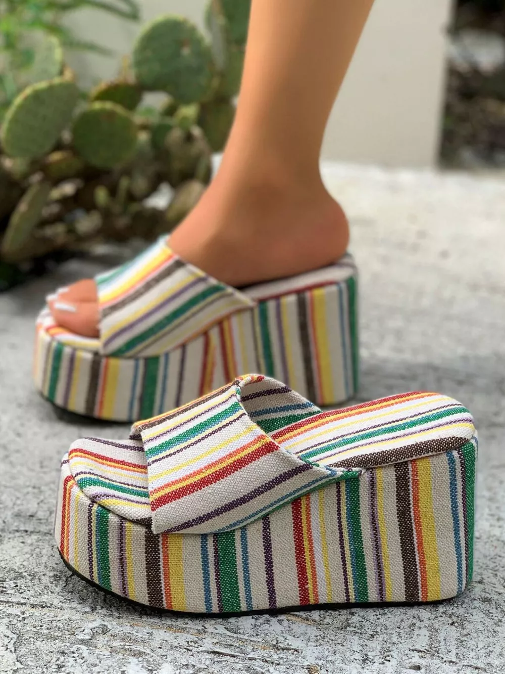 Striped Platform Wedge Sandals, image 8