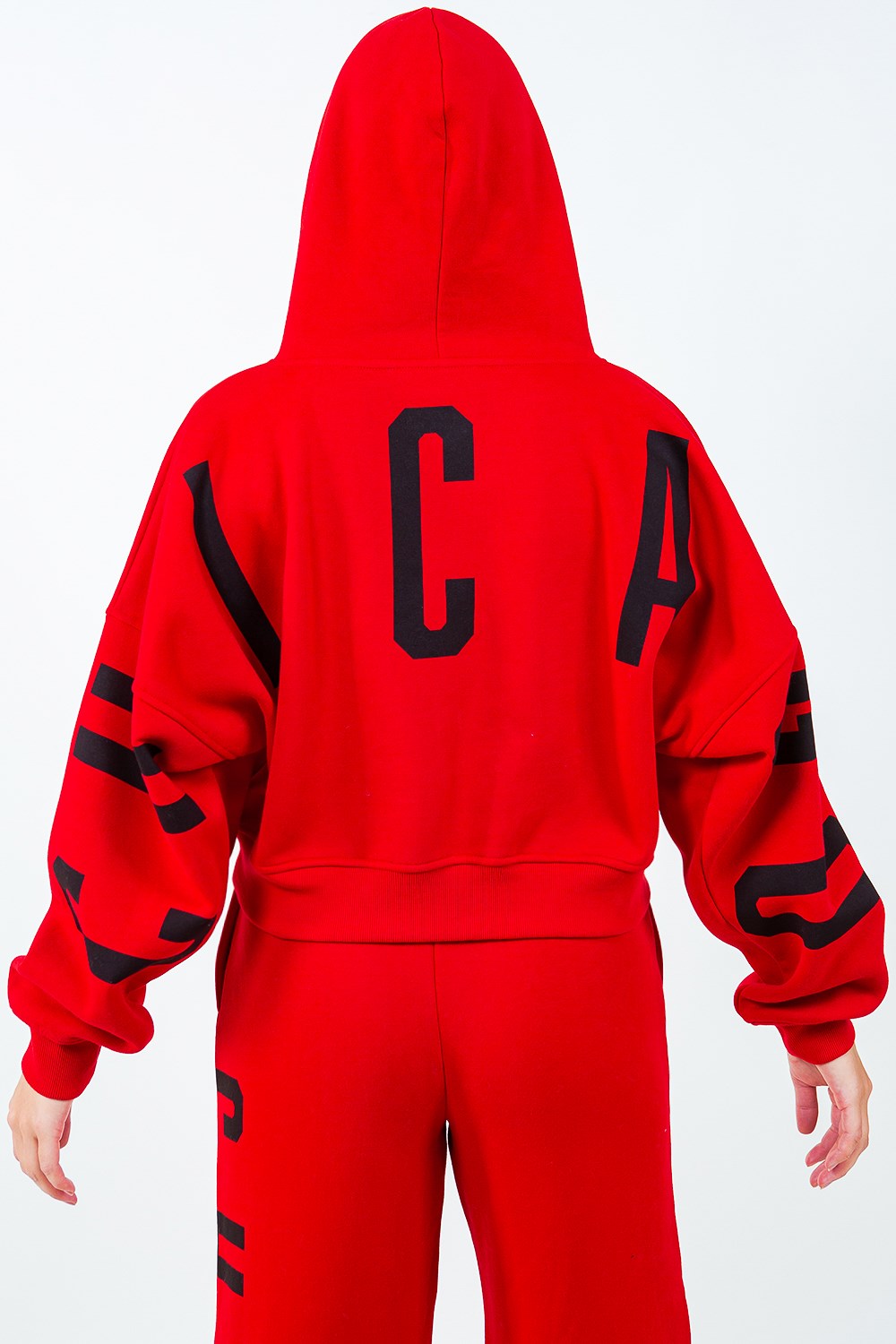 Letter Graphic Long Sleeve Drawstring Cropped Hoodie
