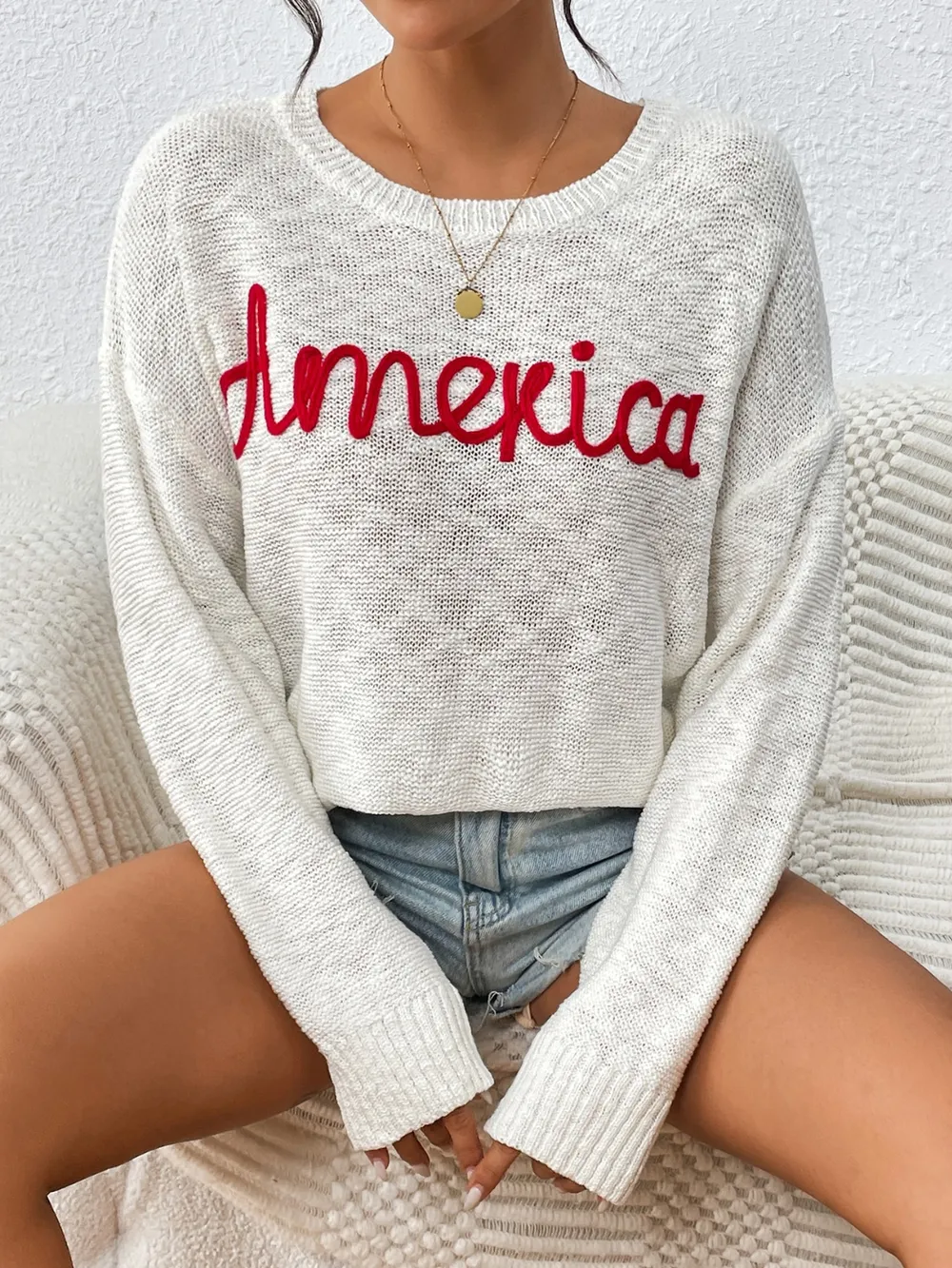 Letter Round Neck Long Sleeve Sweater, image 5