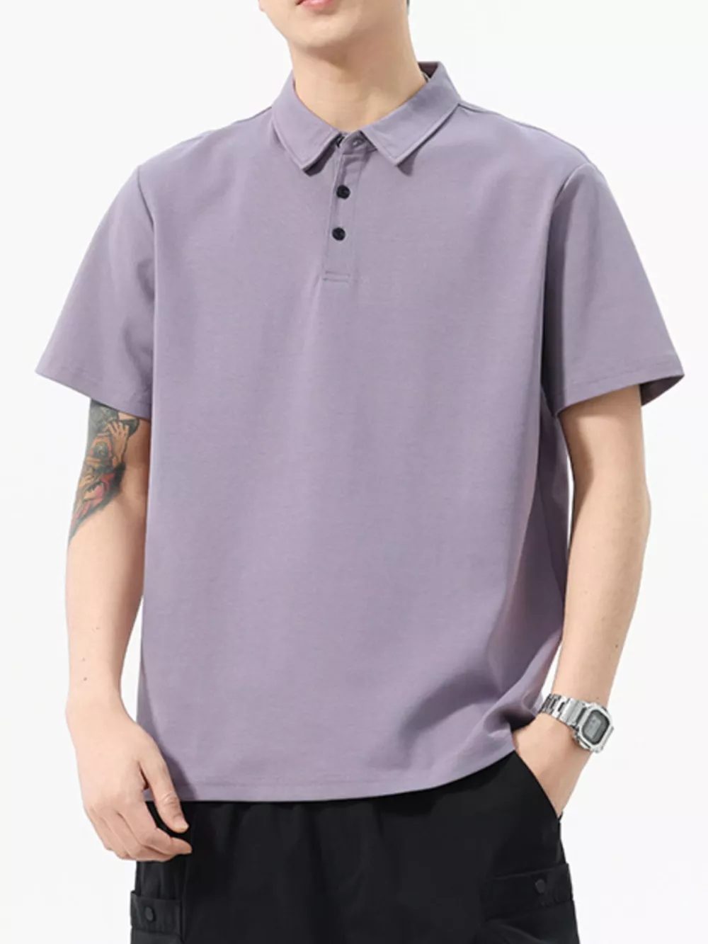 Men's Full Size Button Detail Short Sleeve Polo Plus Size, image 7