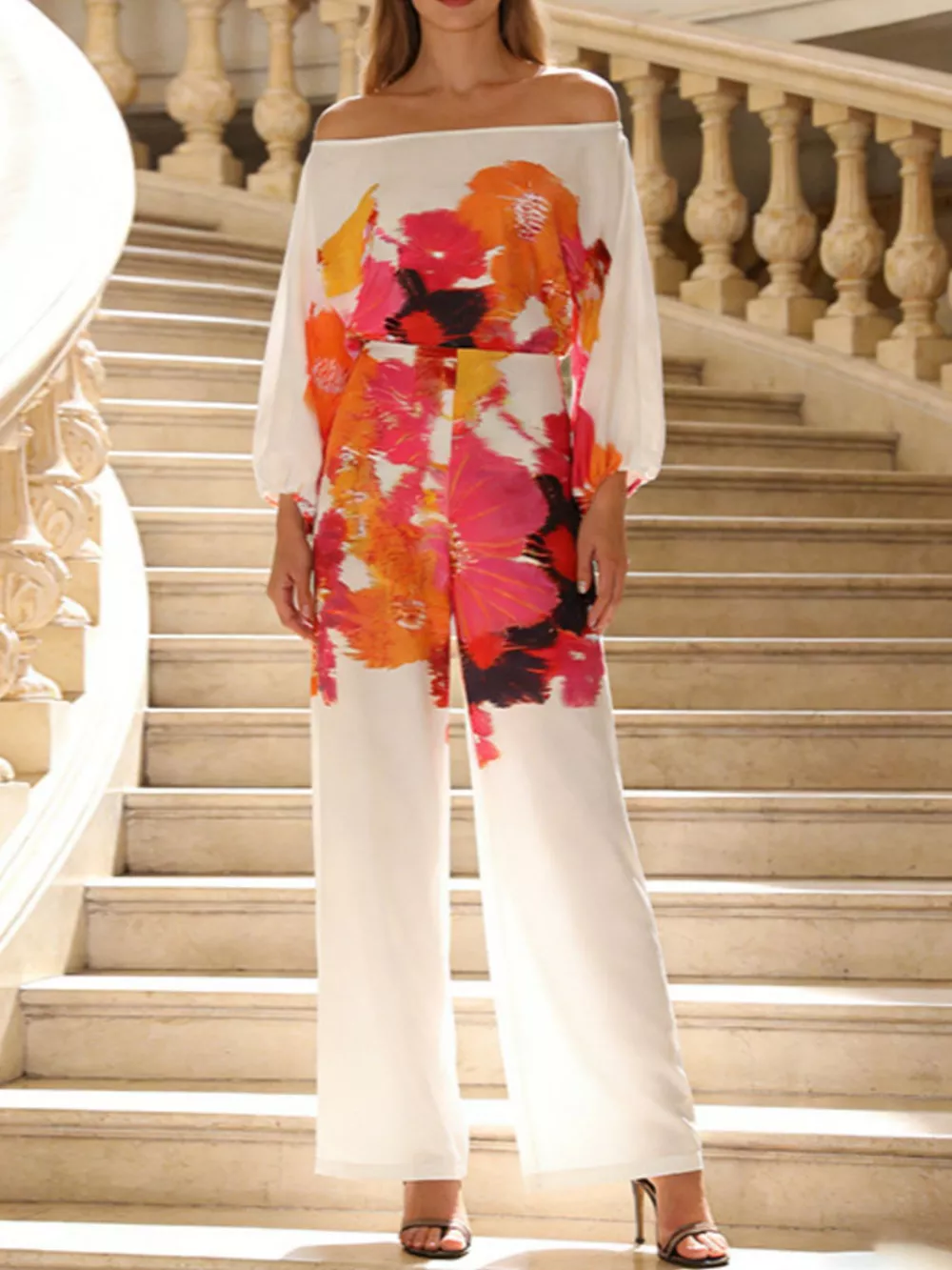 Floral Print Off-Shoulder Top and Pants Set, image 2