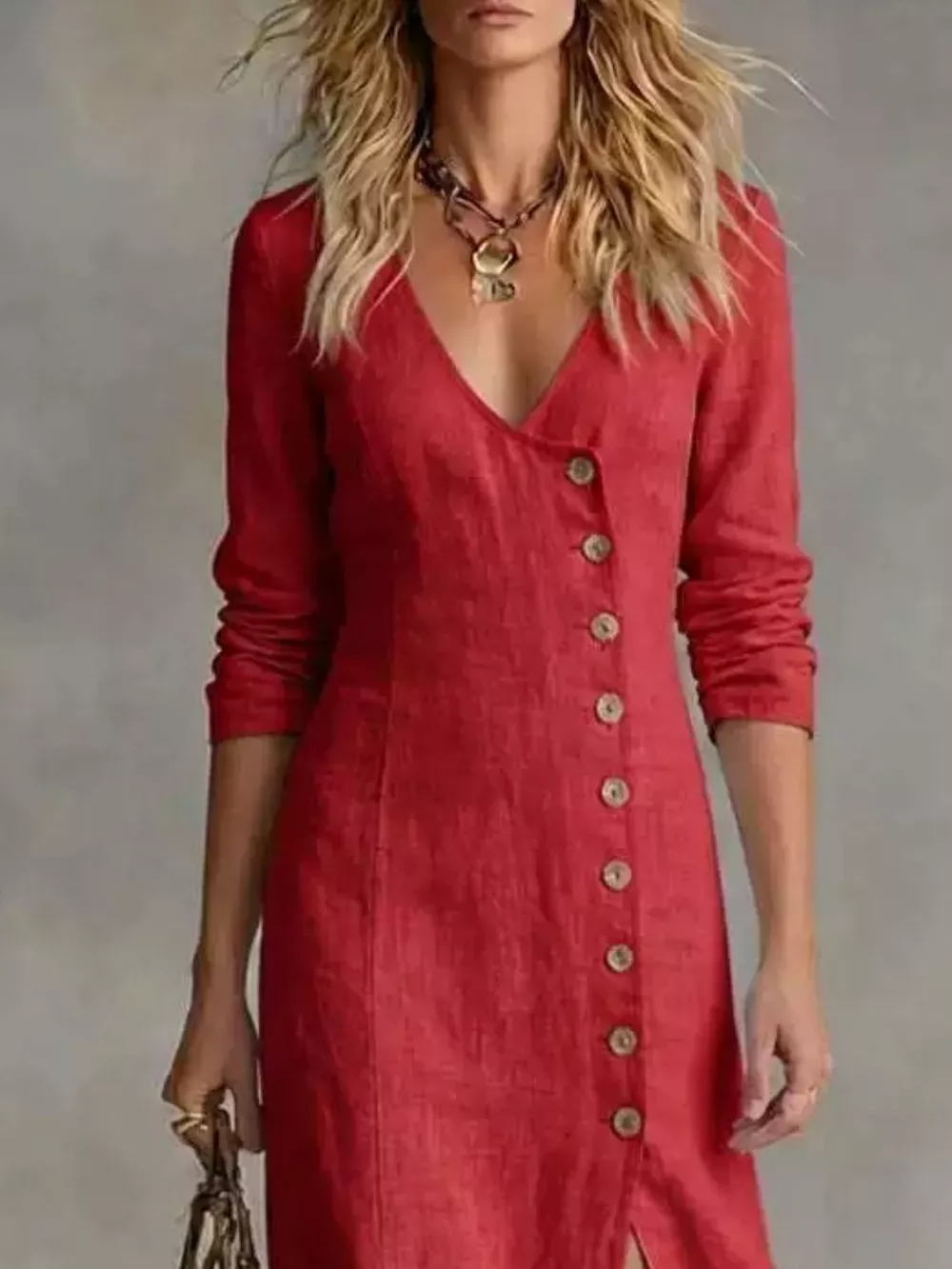 Slit Button-Down Midi Dress, image 8