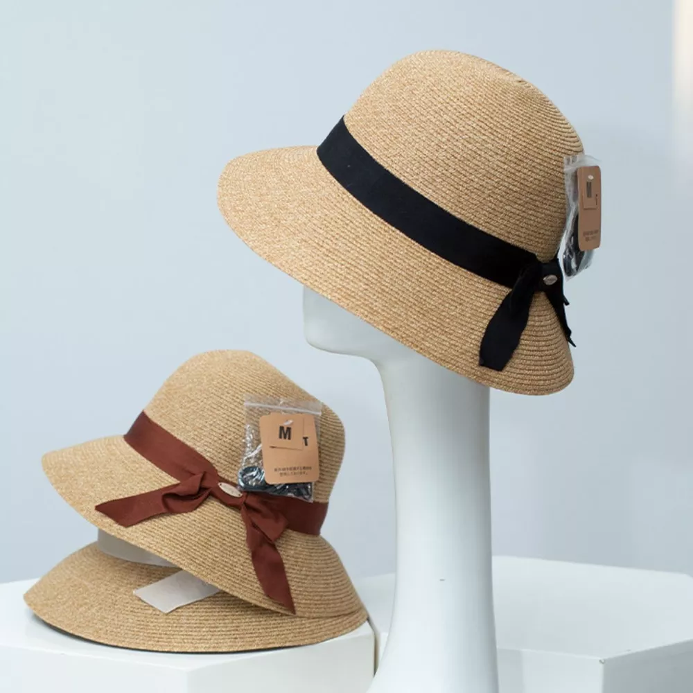 Straw Sun Hat with Ribbon Accent, image 2